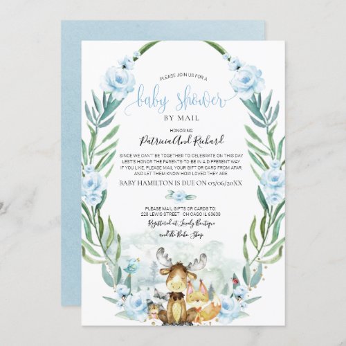 Woodland Floral Greenery Baby Shower By Mail Invitation