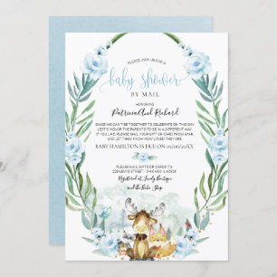 Woodland Floral Greenery Baby Shower By Mail Invitation