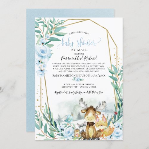 Woodland Floral Greenery Baby Shower By Mail Invitation