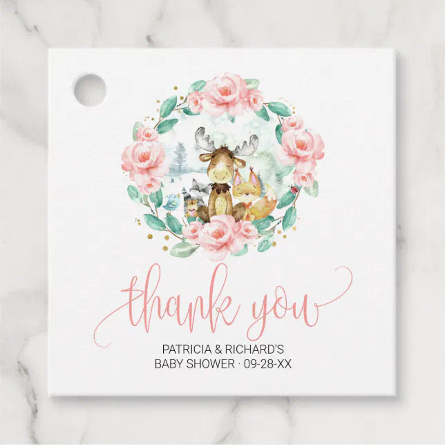 Woodland Floral Greenery Baby Shower Thank You Favor Tags | Zazzle