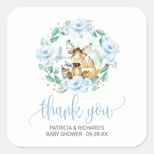 Woodland Floral Greenery Baby Shower Thank You Square Sticker
