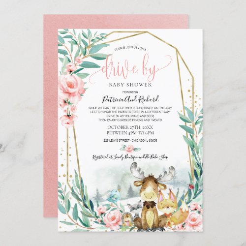 Woodland Floral Greenery Drive By Baby Shower Invitation