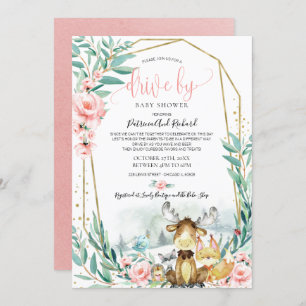Woodland Floral Greenery Drive By Baby Shower Invitation