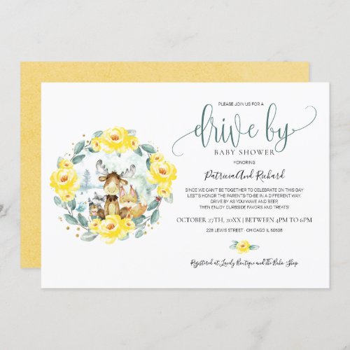 Woodland Floral Greenery Drive By Baby Shower Invitation