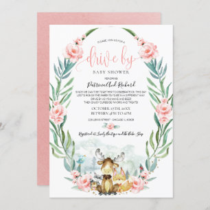 Woodland Floral Greenery Drive By Baby Shower Invitation