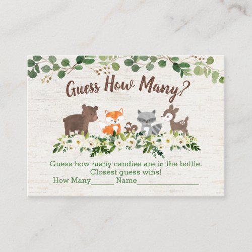 Woodland Floral Guess How Many Baby Shower Game Place Card