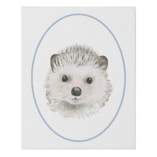 Woodland Floral Hedgehog Boy Blue Watercolor Faux Canvas Print