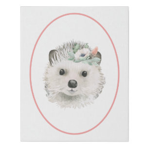 Woodland Floral Hedgehog Girl Pink Watercolor Faux Canvas Print