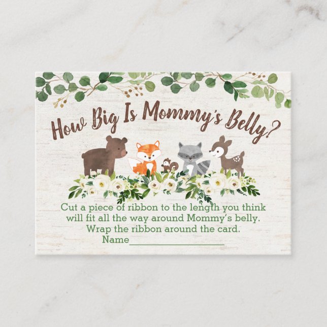 Woodland Floral How Big Is Mommy's Belly Game Place Card (Front)