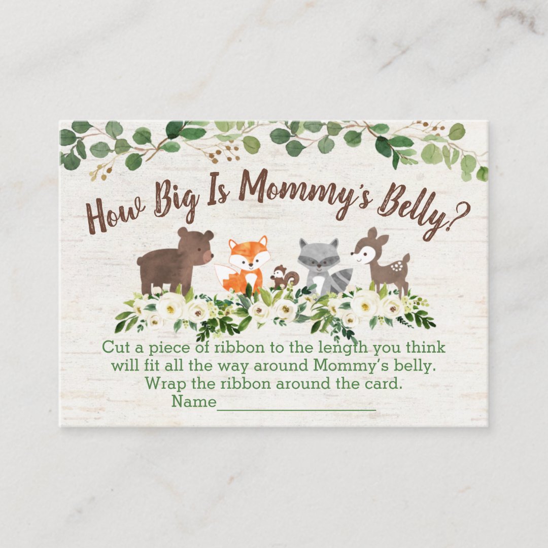 Woodland Floral How Big Is Mommy S Belly Game Place Card Zazzle