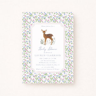 Woodland Floral Little Fawn Baby Shower Invitation