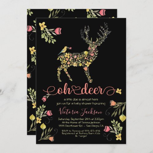 Woodland Floral Oh Deer Baby Shower Invitation