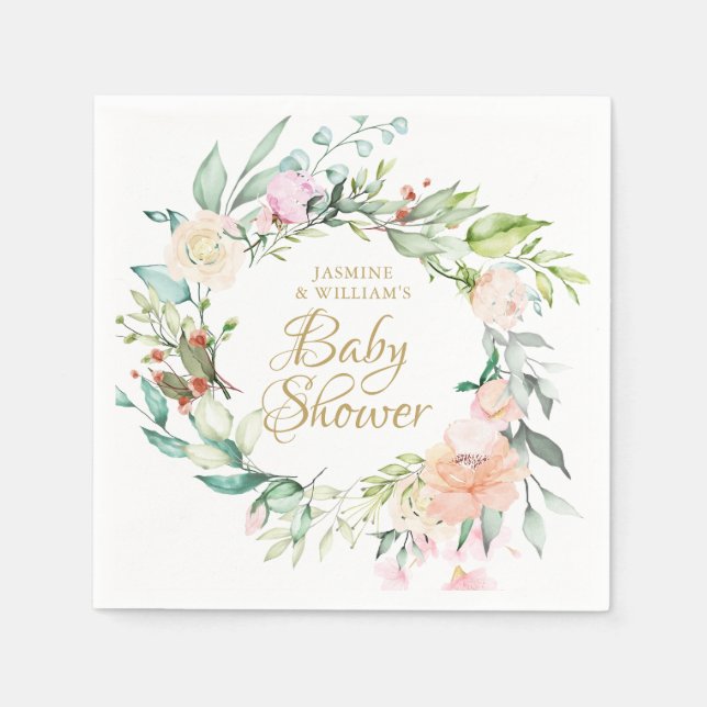 Woodland Floral Roses Couples Baby Shower/Sprinkle Napkins (Front)