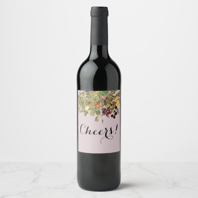 Woodland Floral Wine Label with Blush (Front)
