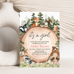Woodland Floral Wood Slice Baby Shower Invitation