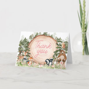 Woodland Floral Wood Slice Baby Shower Letterpress Thank You Card