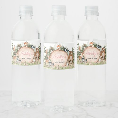 Woodland Floral Wood Slice Baby Shower Water Bottle Label