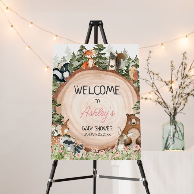 Woodland Floral Wood Slice Welcome Sign (In Situ (Stand))