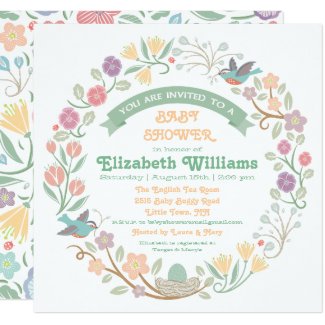 Woodland Floral Wreath Baby Shower Invitation