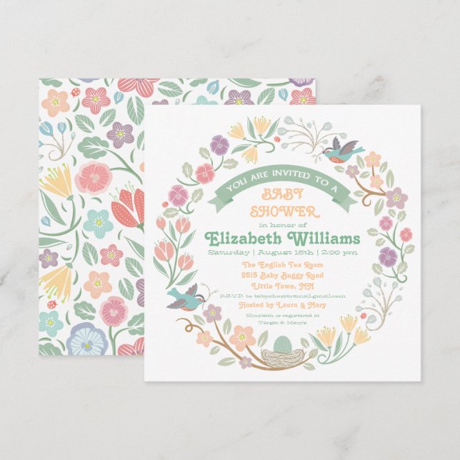 Woodland Floral Wreath Baby Shower Invitation (Front/Back)