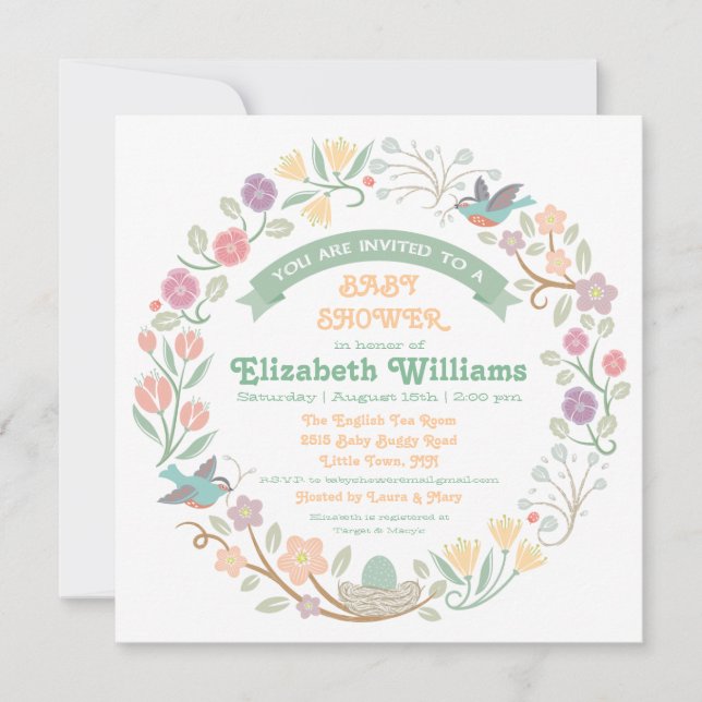 Woodland Floral Wreath Baby Shower Invitation (Front)