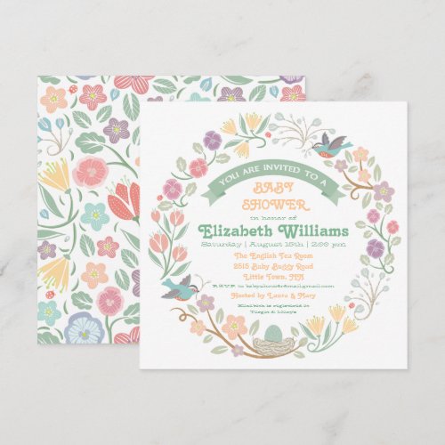 Woodland Floral Wreath Baby Shower Invitation