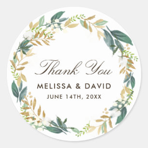 Woodland Floral Wreath Thank You Stickers