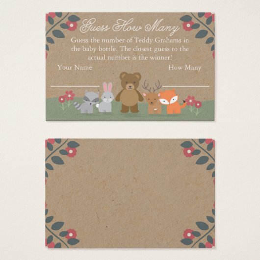 Woodland Florals Baby Shower Guess How Many Card (Front & Back)