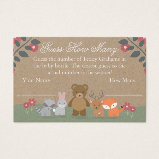Woodland Florals Baby Shower Guess How Many Card (Front)