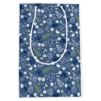 Woodland flowers fern birds blue green yellow orig medium gift bag