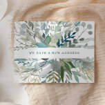 Woodland Foliage | Change of Address Announcement Postcard<br><div class="desc">These trendy botanical new address postcards feature green,  blue,  and gray watercolor foliage and eucalyptus leaves with faux gold accents.</div>