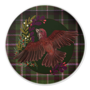 Woodland foliage & Purple Finch  Ceramic Knob