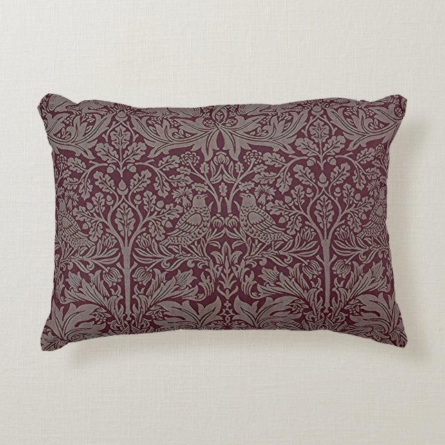 Woodland Foliage Red Rabbit William Morris Pattern Accent Pillow (Front)