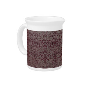 Woodland Foliage Red Rabbit William Morris Pattern Beverage Pitcher