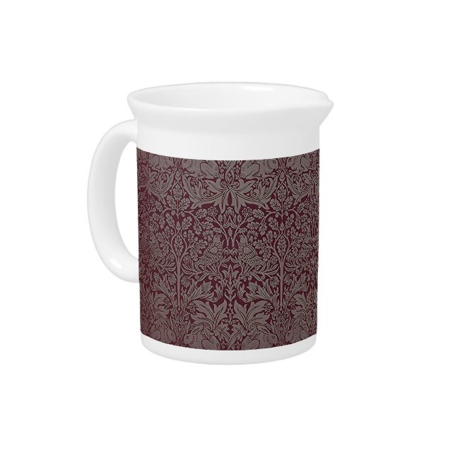 Woodland Foliage Red Rabbit William Morris Pattern Beverage Pitcher (Left)