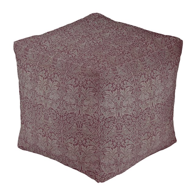 Woodland Foliage Red Rabbit William Morris Pattern Pouf (Angled Front)