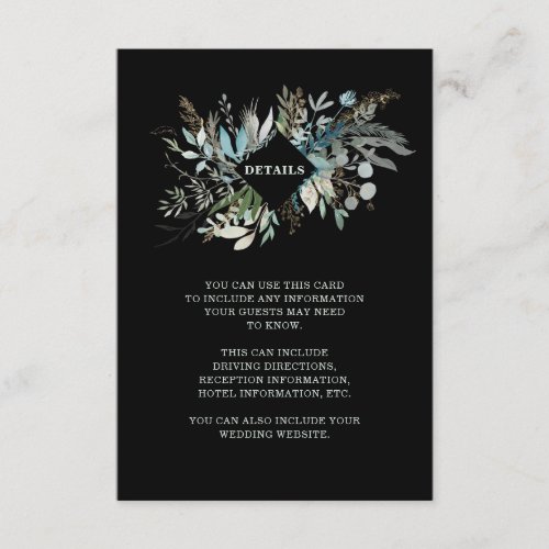 Woodland Foliage Wedding  Black Guest Details Enclosure Card