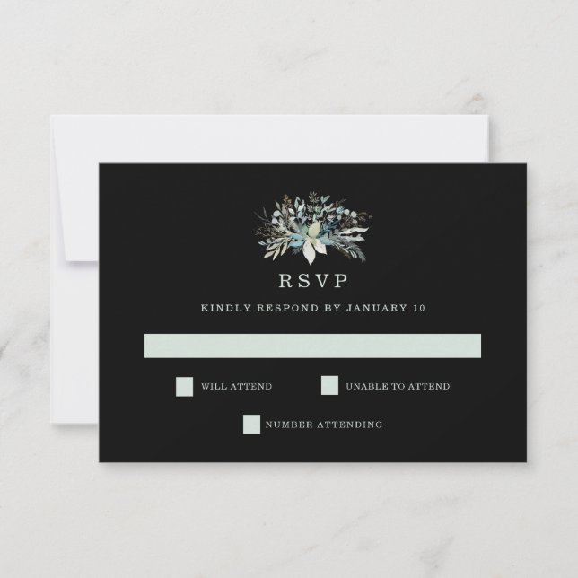 Woodland Foliage Wedding | Black RSVP Card (Front)