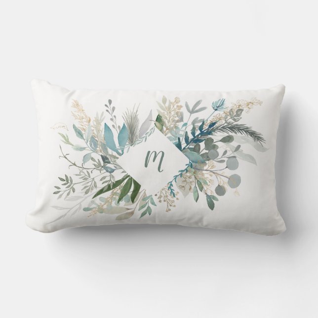 Woodland Foliage with Monogram Lumbar Pillow (Front)