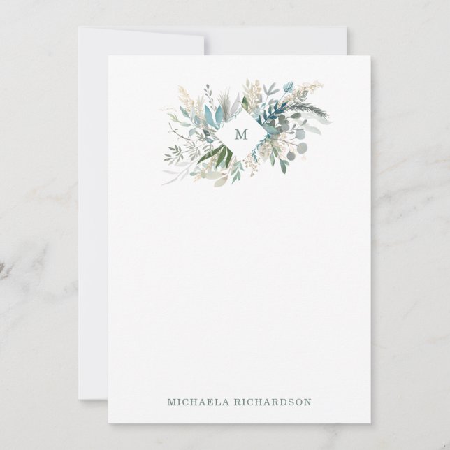 Woodland Foliage with Monogram Note Card (Front)