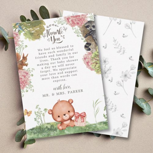Woodland Foreast Cute Bear Animal Baby Shower Thank You Card