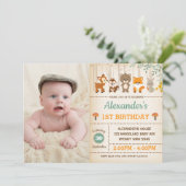 Woodland Forest 1st Birthday Baby Animals Party Invitation (Standing Front)