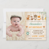 Woodland Forest 1st Birthday Baby Animals Party Invitation (Front)