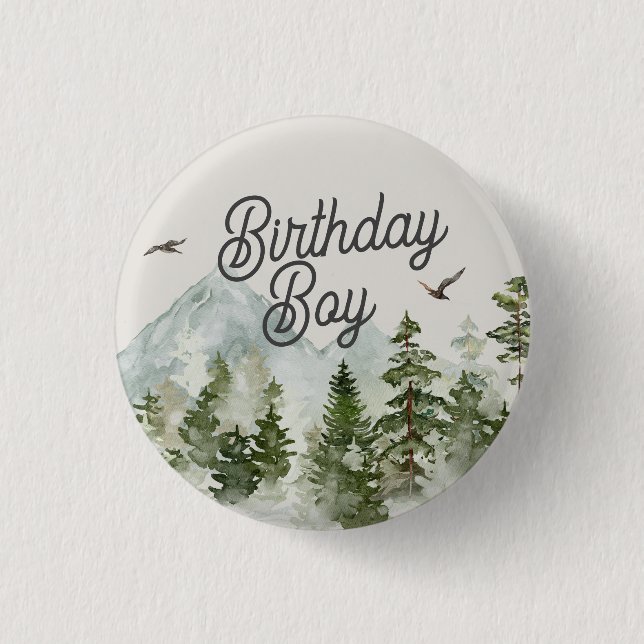  woodland forest adventure awaits birthday boy button (Front)