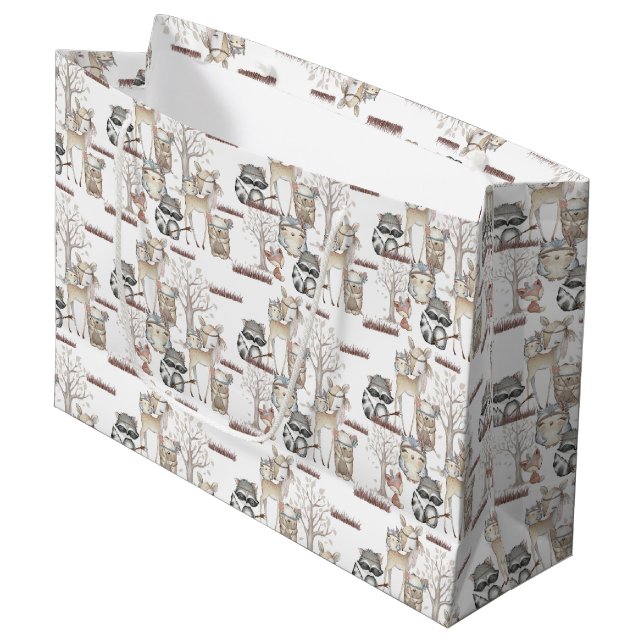Woodland Forest Animal Babies Large Gift Bag (Front Angled)