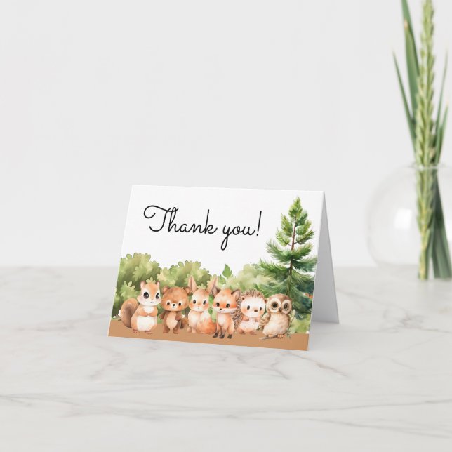 Woodland Forest Animal Baby Boy Shower Thank You Card (Front)