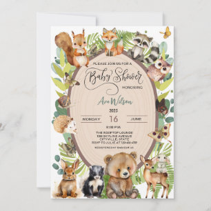 Woodland Forest Animal Baby Shower Rustic Greenery Invitation