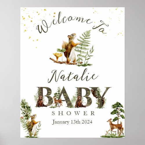 Woodland Forest Animal baby shower welcome sign