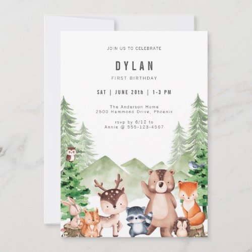 Woodland Forest Animal Boy Birthday Invitation
