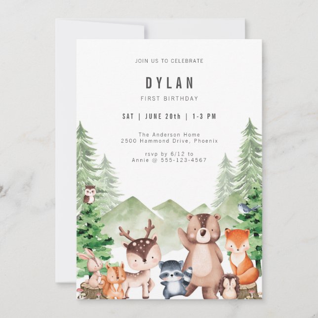 Woodland Forest Animal Boy Birthday Invitation (Front)